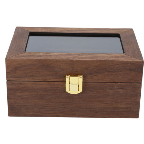 Boîte de Rangement Montre 3 Cases en Bois avec Fenêtre Transparente (Couleur Noyer Noir) (1/5)