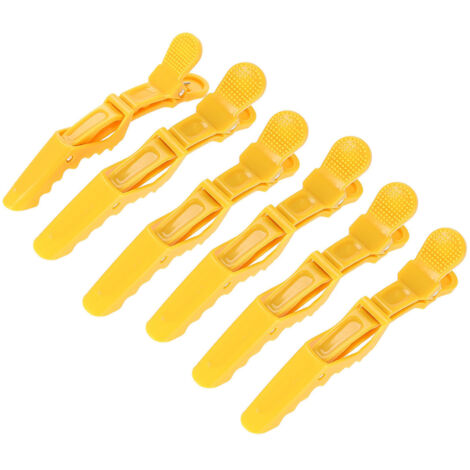 6 Pinces crocodile anti-dérapantes jaunes pour sectionner et coiffer les cheveux (1/5)