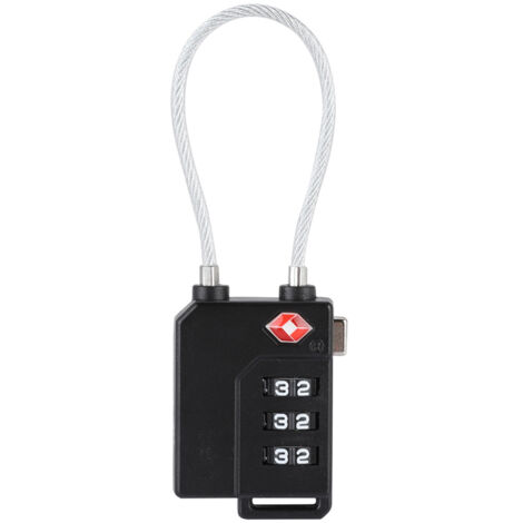 Coffre-fort à câble en acier TSA à code à 3 chiffres pour valise de voyage (Noir) (1/5)