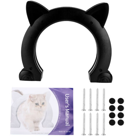 Porte pour Chat Intérieure en Forme de Tête de Chat avec Motif Arête de Poisson - Noir (1/5)