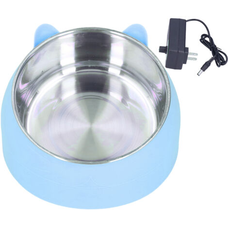 Bols chauffants pour chats en acier inoxydable, maintien de température constant, compatible prise US 100-240V, design nordique bleu (1/5)