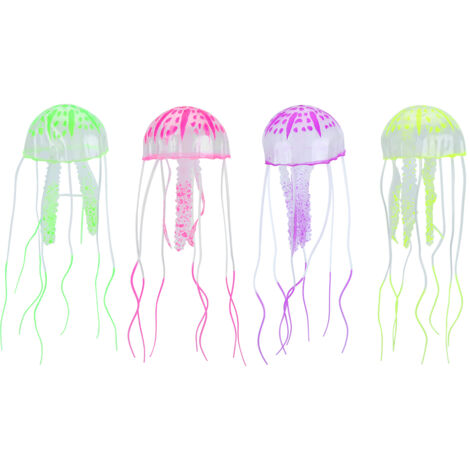 4 Pièces Méduses Artificielles Fluorescentes Flottantes en Silicone pour Décoration d'Aquarium (1/5)