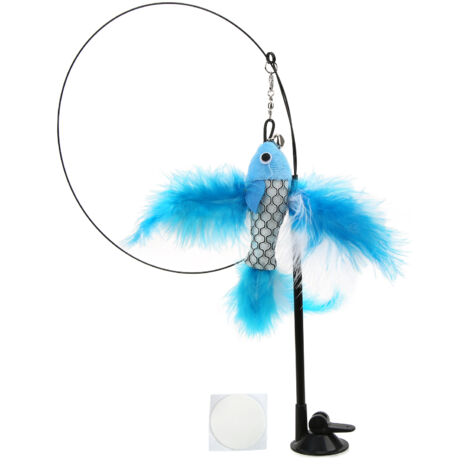 Bâton à Plumes pour Chat Amusant avec Ventouse - Jouet Interactif Volant en Forme de Poisson Bleu pour Chats (1/5)