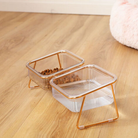 Bols surélevés pour chien et chat en métal doré, double bol incliné transparent pour nourriture et eau, 30.5×14.4×11cm (1/5)