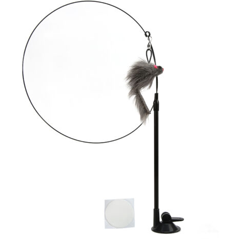 Bâton à Plumes pour Chat Interactif avec Ventouse - Jouet Ludique Souris Grise pour Chats (1/5)