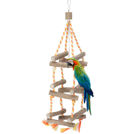 Perchoir à Oiseaux en Bois 3 Étages avec Balançoire et Pont Suspendu Jouet Corde Coton pour Perroquet Résistant aux Morsures (1/5)