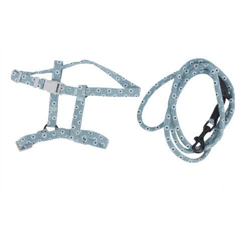 Harnais pour Chat Ajustable avec Laisse Style Japonais - Traction Poitrine Dos (Fleur Vert Clair S) (1/5)