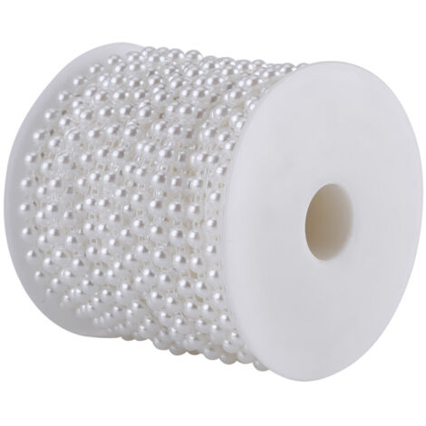 Rouleau de 25M de Guirlande Perles Imitation Perles Demi-Rondes en Coton pour Mariage (Blanc)