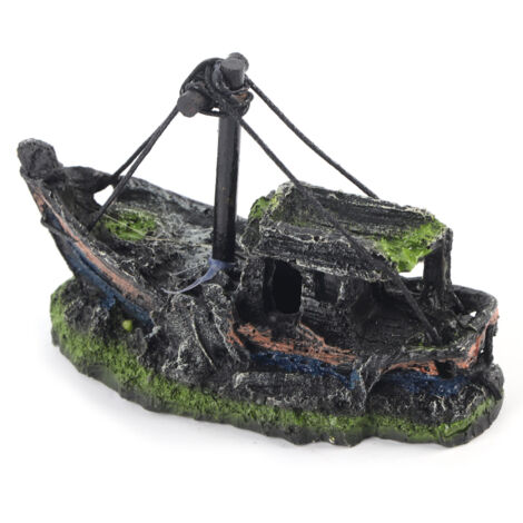 Épave de Bateau Artificielle en Résine pour Aquarium - Décoration Paysage Haute Simulation Cachette pour Poissons