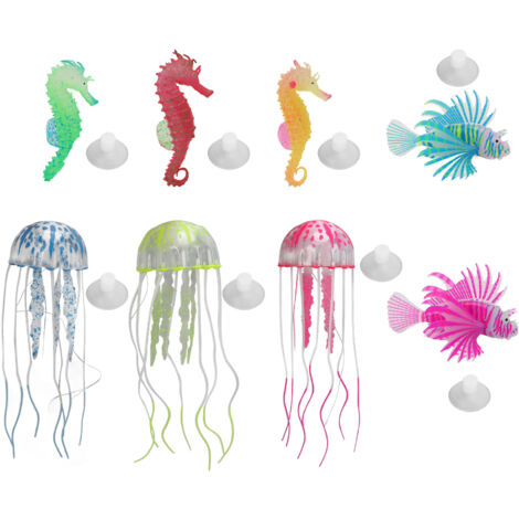 8 pièces Décorations Aquarium Lumineuses, Méduses et Hippocampes Flottants Artificiels pour Bac à Poissons (1/5)