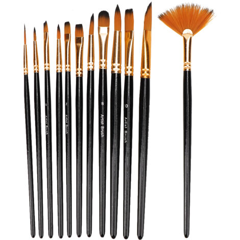 Ensemble de 12 Pinceaux de Qualité en Nylon Noir pour Aquarelle et Peinture Artistique (1/5)