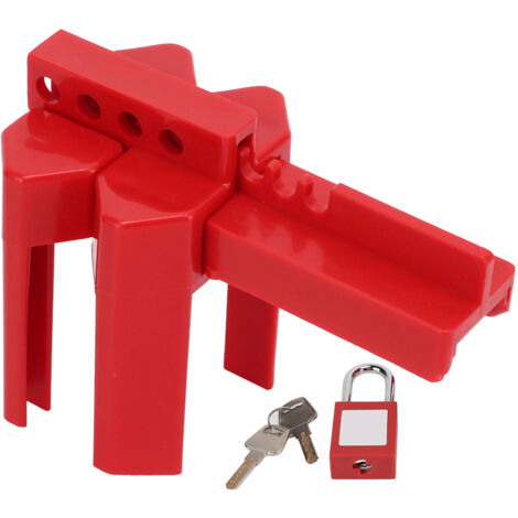 Serrure à bille réglable rouge avec cadenas 38mm pour DN8‑DN50, idéale industrie chimique, électricité, pétrole et charbon. (1/5)