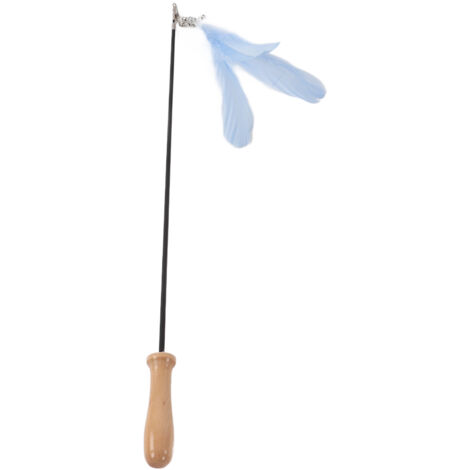 Bâton à Plumes Rétractable avec Clochette pour Chat - Jouet Interactif pour Chats d'Intérieur, Perche en Bois Bleu (1/5)