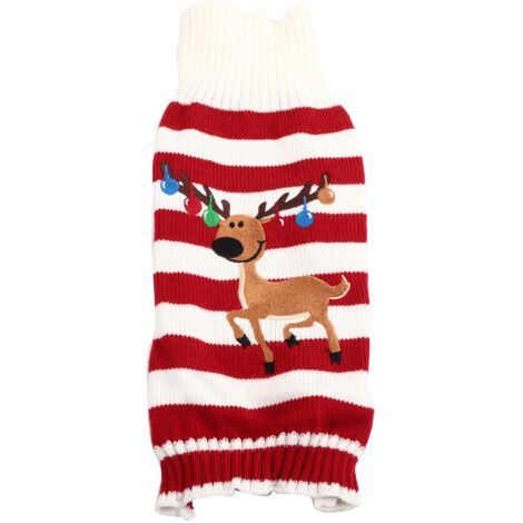 Pull Chaleureux pour Chien et Chat, Manteau d'Hiver à Rayures Mignon pour Noël (Rouge S) (1/5)