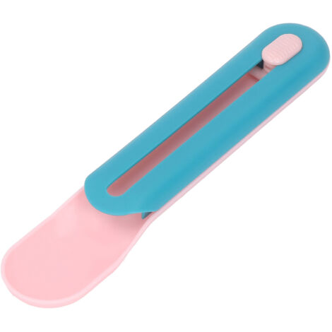 Cuillère Distributrice de Friandises Humides pour Chat, Accessoire Pratique pour Nourriture et Hydratation, Modèle Rose avec Manche Bleu (1/5)