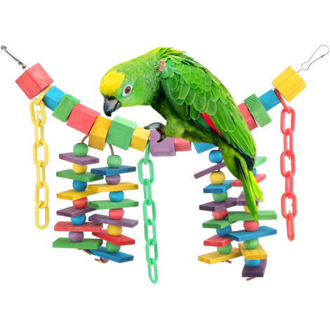 Chaîne Colorée en Bois et Plastique pour Perroquets - Jouet à Mordre et Balançoire Ludique (1/5)
