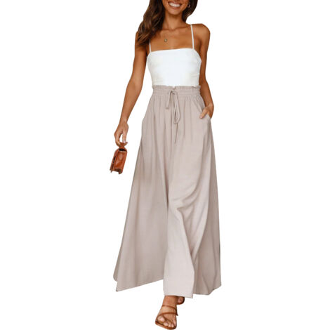 Pantalon large pour femme à taille haute élastiquée, couleur abricot pour yoga, jogging et randonnée (1/5)