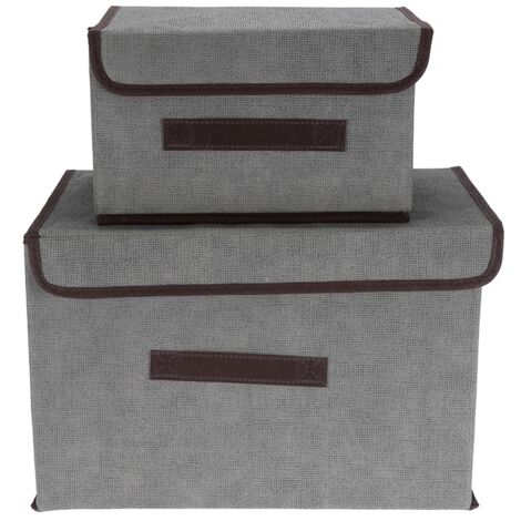 Boîte de Rangement Pliable avec Couvercle pour Vêtements, Livres, Jouets - 2 Pièces (Gris) (1/5)