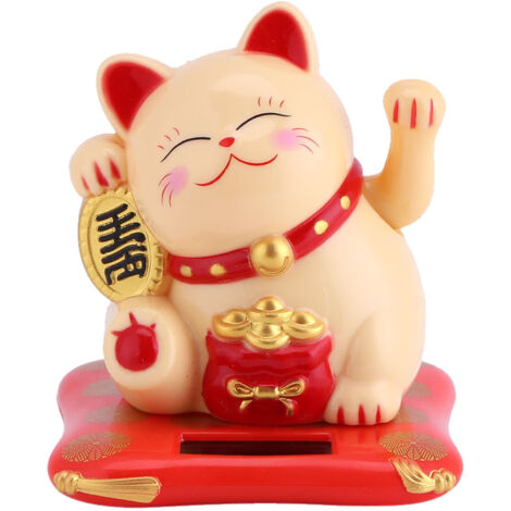 Chaton Porte-Bonheur Solaire Agitant la Patte - Décoration Voiture et Maison Attirant la Richesse (Jaune) (1/5)