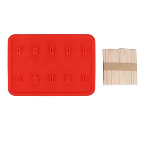Moule à glace Silicagel 10 cellules avec 50 bâtonnets pour popsicles (Rouge) (1/5)