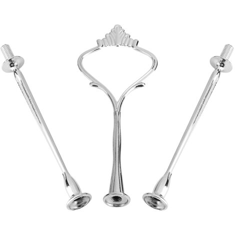 Support à gâteaux 3 étages couronne argent avec plateau et poignée (1/3)