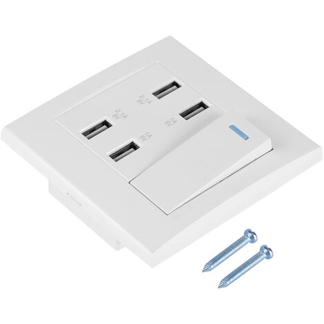 Interrupteur 4 Ports USB 5V 2.1A/1A 4100mA Prise Murale Chargeur Secteur (220-250V) (1/5)