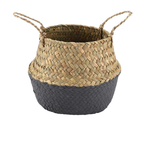 Panier Organisateur en Fibre de Coco Tressé pour Vêtements et Plantes (Noir) - Pliable et Naturel (1/5)