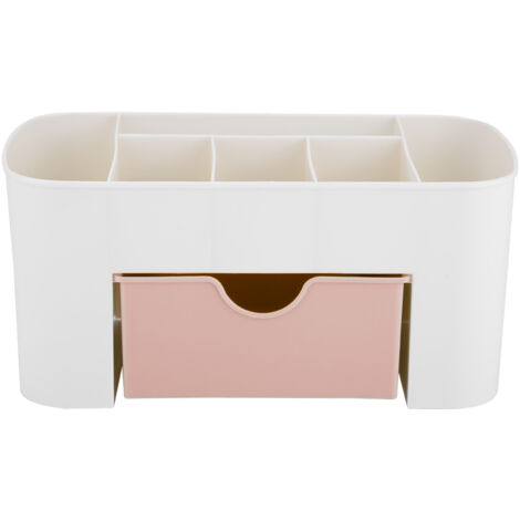 Organisateur de bureau multifonction avec tiroir, rangement pour fournitures et maquillage, rose pour la maison (1/5)