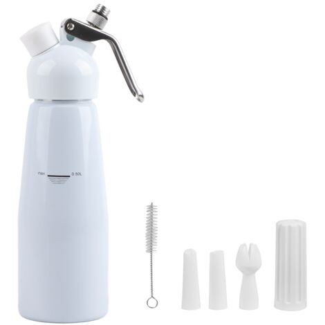 Siphon à chantilly en aluminium 500mL avec 3 buses pour desserts et crème fouettée (Blanc) (1/5)