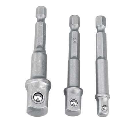 Jeu de 3 adaptateurs de douille 1/4" à embout hexagonal pour mèches 1/4", 3/8", 1/2" - Barre d'extension courte (1/4)