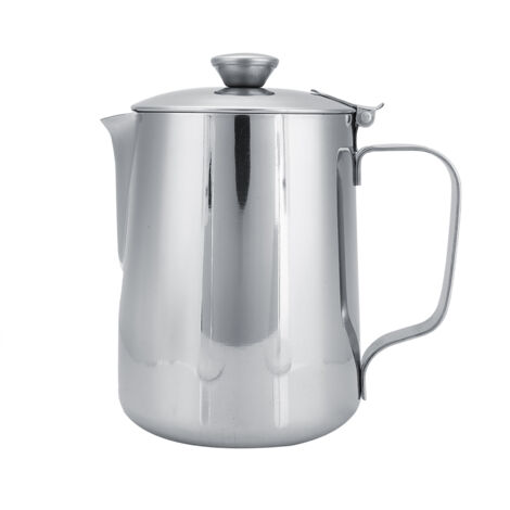 Pitcher à lait inox 600ml avec couvercle pour mousse à café et latte art (1/4)