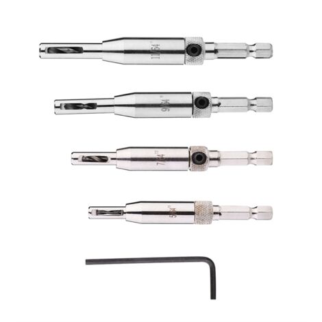 Lot de 4 mèches auto-centreuses à queue hexagonale pour charnières de porte et fenêtre, outil de perçage pour menuiserie. (1/5)