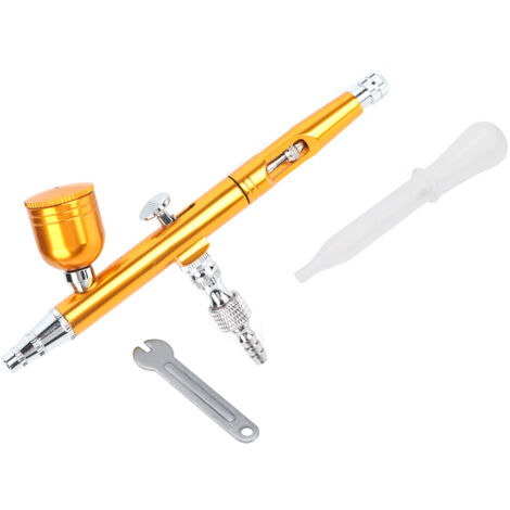 Pistolet aérographe à double action 0.3mm avec alimentation par gravité pour maquillage, tatouage et nail art (Doré) (1/5)