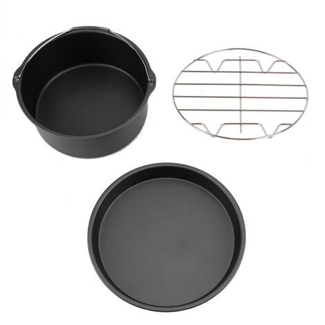 Accessoire Friteuse sans Huile 3 en 1 : Grille Pain, Moule à Gâteau et Plateau à Pizza Noir (20 cm) (1/5)