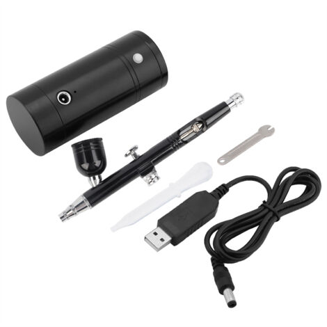 Pistolet aérographe noir mini 0.3mm avec compresseur, 7CC, alimentation USB 8.4V, set complet (1/5)