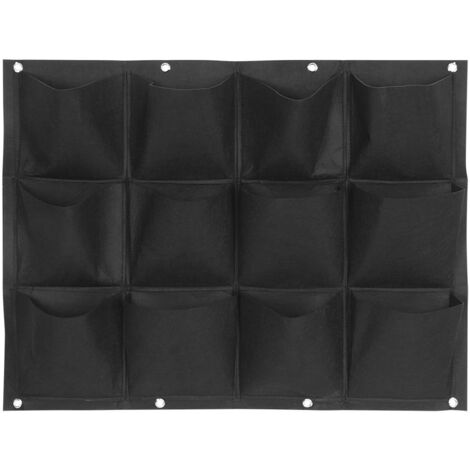Sac de plantation mural vertical pour balcon, 12 poches noires pour fleurs et plantes suspendues (1/5)