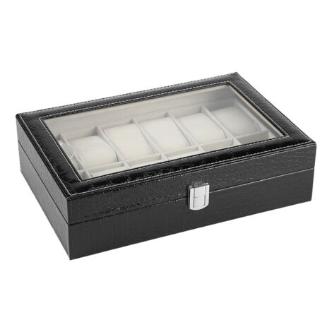 Boîte de Rangement 12 Montres à Coussinets Souples pour Bijoux Noir (1/5)
