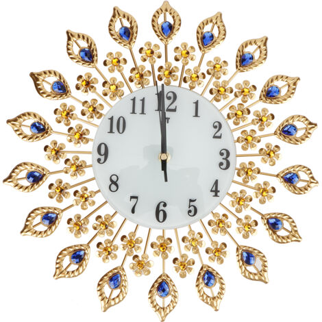 Horloge Murale Diamant en Fer Forgé Style Européen avec Motif Fleur