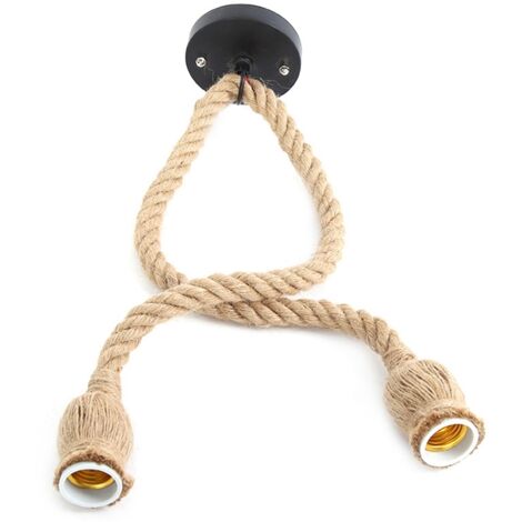 Douille Pendentif DIY Corde Chanvre 1m avec Fil Électrique E27 pour Ampoule Décorative (Lot de 2) (1/5)