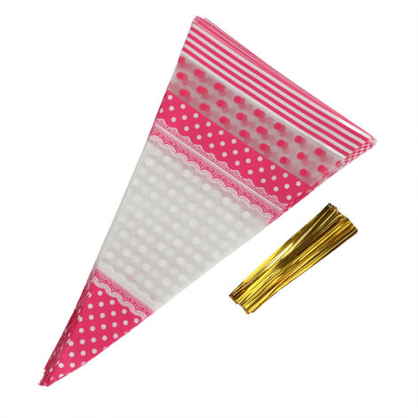 50 Sachets en Forme de Cône Transparents pour Popcorn, Bonbons avec Attaches (1/5)