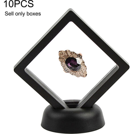 10 Cadres Flottants 3D Autoportants pour Bijoux, Pièces et Montres - 9x9cm Noir - Boîte de Présentation (1/5)