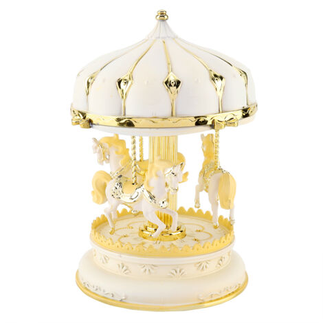 Boîte à musique carrousel à 3 chevaux dorée - Cadeau anniversaire, fête des enfants ou romance (1/5)