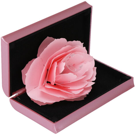 Boîte à bijoux pop-up 3D rose pour rangement d'alliances et bagues de fiançailles (Rose) (1/5)