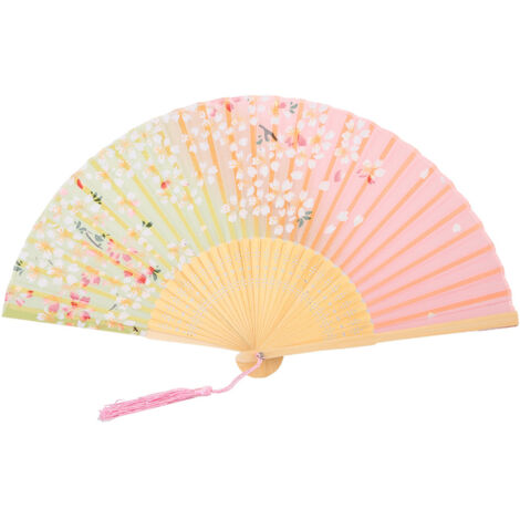 Éventail pliant japonais vintage à papillons, fait main pour décoration (rose) (1/5)