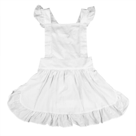 Tablier Femme Coton Volants Princesse Taille Réglable Blanc (1/5)