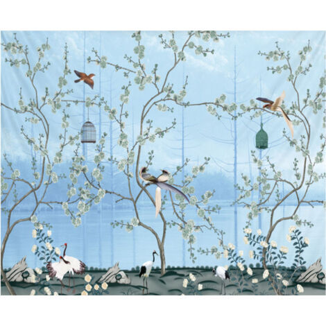 Tenture murale boho fleurs et oiseaux pour décoration chambre (150x150 cm) (1/5)