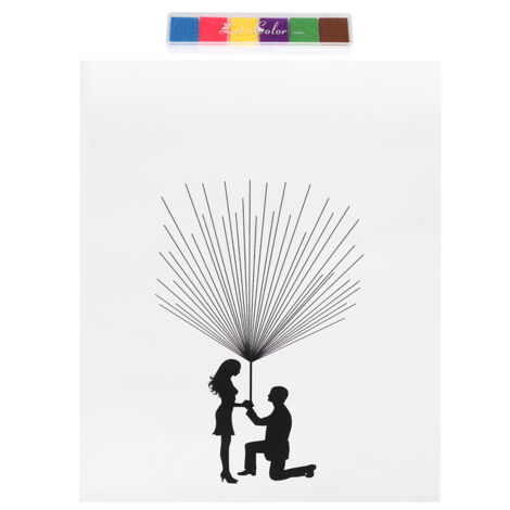 Tableau d'empreintes pour mariage - Livre d'or original avec motifs mariés - Décoration de mariage DIY HK208 (1/5)