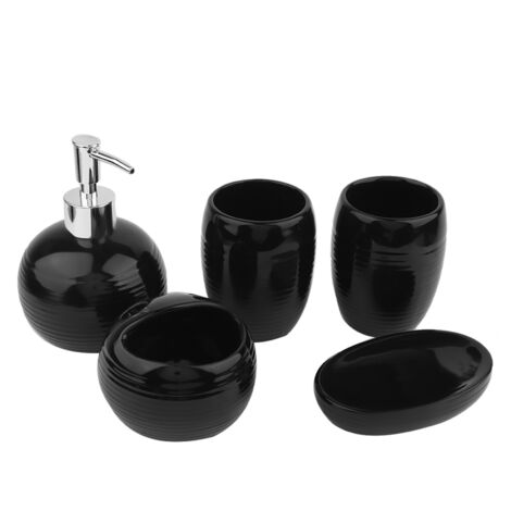 5 Pièces Accessoires Salle de Bain en Céramique : Porte-Brosse à Dents et Distributeur Noir (1/5)