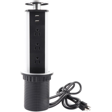 Prise électrique 3 socles + 2 ports USB rétractable, pour bureau ou cuisine, 110V avec fiches US (1/5)