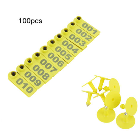 Étiquette d'oreille en plastique numérotée 1-100 pour bétail, chèvres, moutons, porcs (Jaune) (1/5)